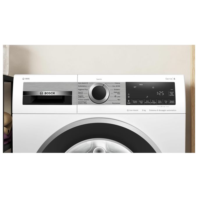 Bosch Serie 6 WGG244F1IT Lavatrice a carica frontale 9 Kg 1400 giri Classe A-Vapore Iron Assist Programma Hygiene Plus i-Dos Motore Inverter EcoSilence Bianco