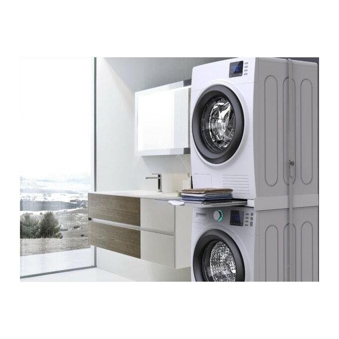 Meliconi 656124 Torre Green Kit di Sovrapposizione per Lavatrice e Asciugatrice Universale ABS con Ripiano in Legno FSC e Cinghia di Sicurezza 6 m (60.4x55 cm) colore Bianco