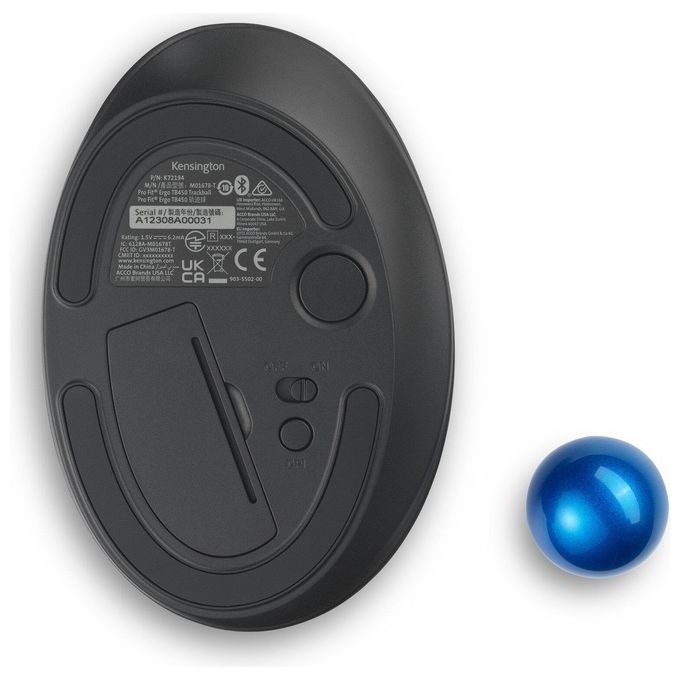 Kensington K72194WW Pro Fit Ergo TB450 Trackball Wireless Bluetooth 2,4 GHz 1600 DPI 7 Pulsanti colore Nero