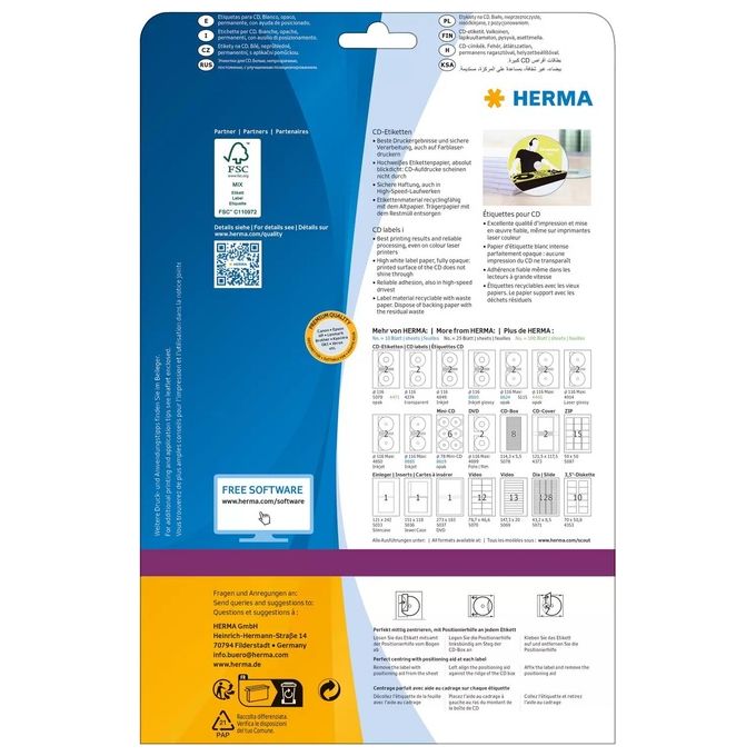 Herma Cd Etichette Rotonde 116mm 25 Fogli DIN A4 50 Pezzi