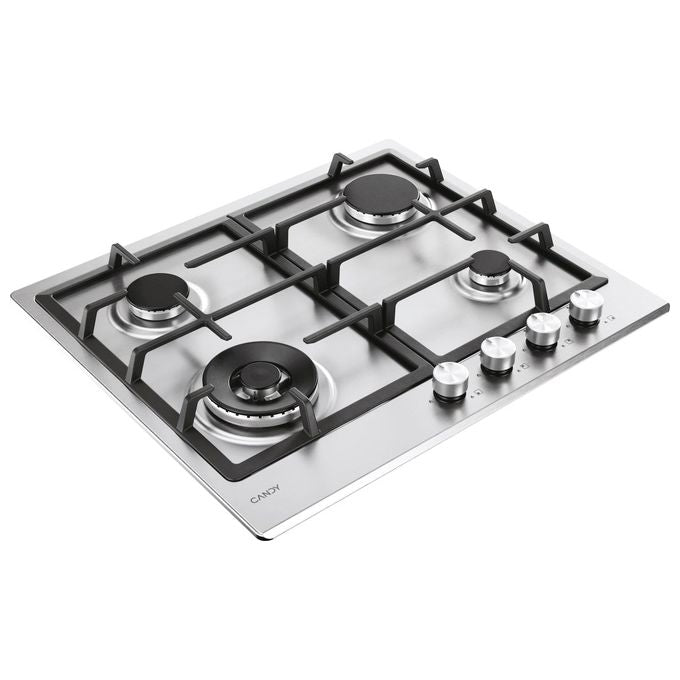 Candy CHG6BF4WTX Moderna Piano cottura a Gas 60 cm 4 Fuochi da incasso Griglie in Ghisa colore Acciaio inox