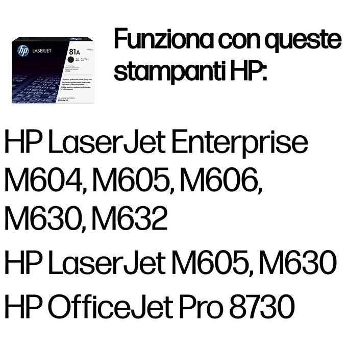 HP 81A CF281A Cartuccia Toner Originale per LaserJet Enterprise M606dn, M606x, M605n, M605dn, M605x, Enterprise Flow M630z, M630dn e M630f, Nero