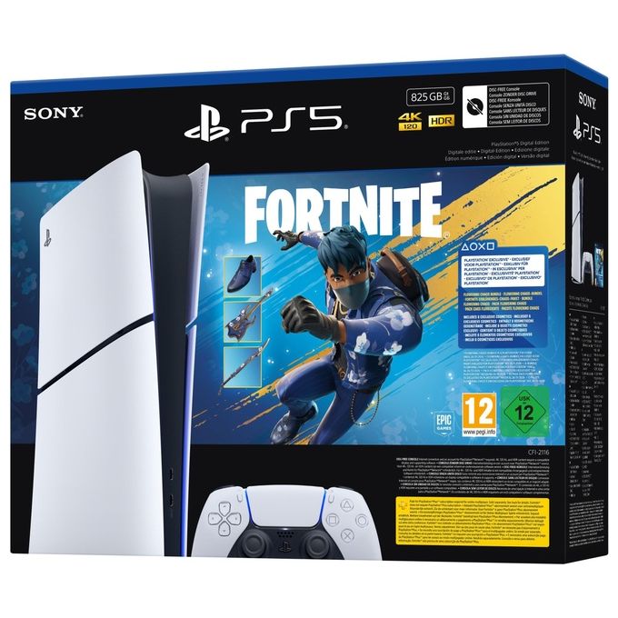Sony CFI-2116 PlayStation 5 Slim Digital Edition Console Bundle Fortnite Flowering Chaos 825GB colore Nero Bianco