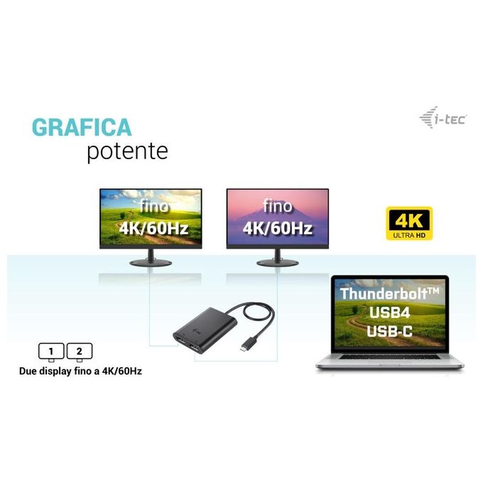 I-tec C31DUAL4K60DP Adattatore Video USB-C Doppio 4K 60Hz Singolo 8K 30Hz 2x DisplayPort colore Nero