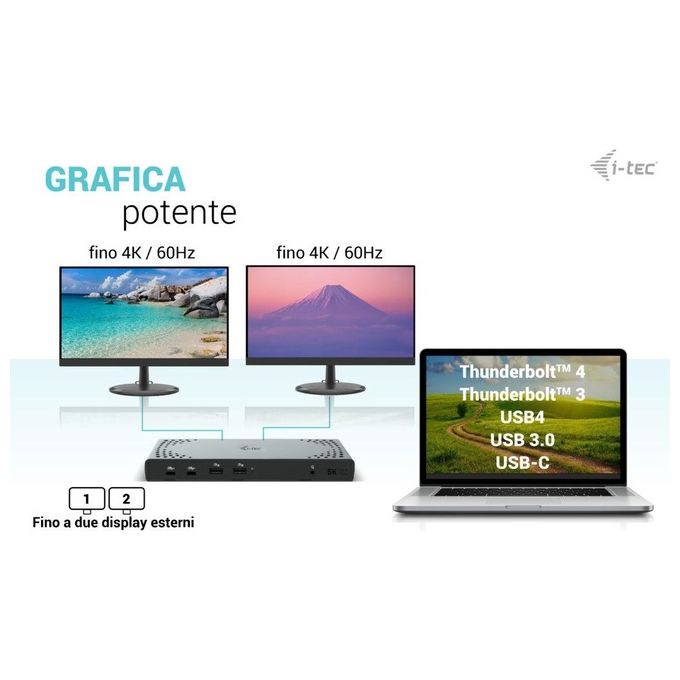 I-tec CADUA4KDOCKPDL2IT Docking Station Doppio Display USB 3.0 USB-C Thunderbolt 3 Gen2 2x DisplayPort 2x HDMI 4K Power Delivery 100W colore Nero