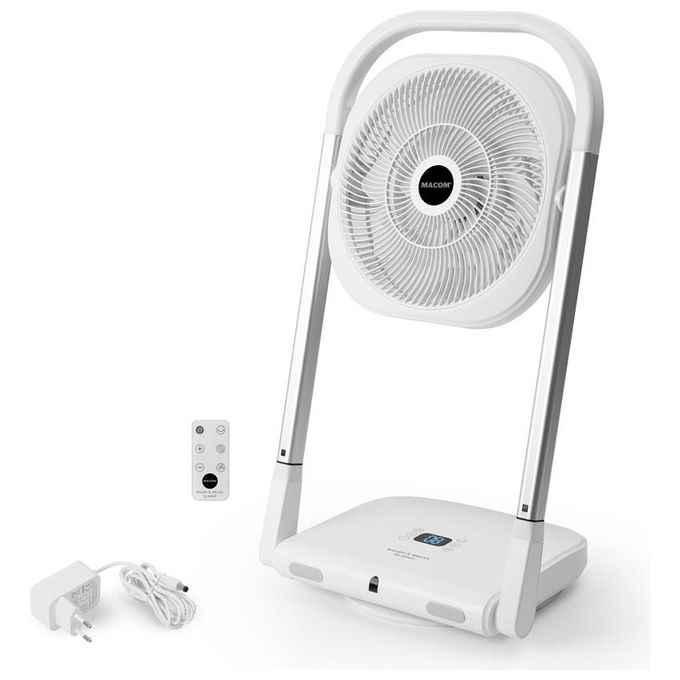 Macom 986 Slimmy Ventilatore a Piantana Pieghevole 9 Velocita' 13W Timer 8h Telecomando colore Bianco