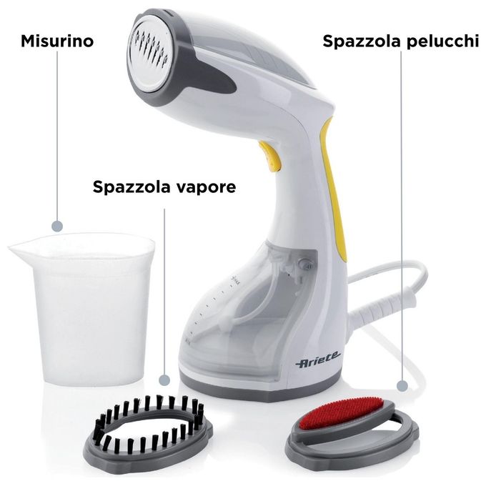 Ariete 4167 - Stiratrice Verticale Piastra in acciaio inox Vapore potente e continuo Spazzola pelucchi 1200W Capacita' 260ml Bianco-Grigio