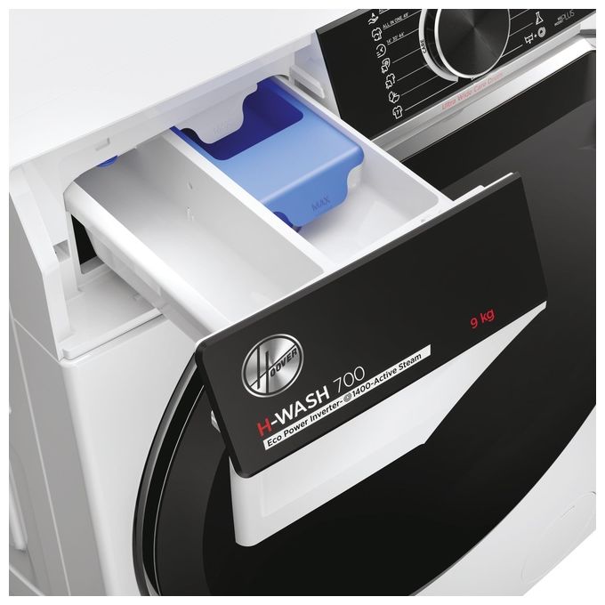 Hoover H-WASH 700 H7W449AMBC-S Lavatrice a carica frontale 9 Kg classe A 1400 giri cestello Ultra Wide care Eco doser programa Auto Care controllo remoto Bianco 60x51x85