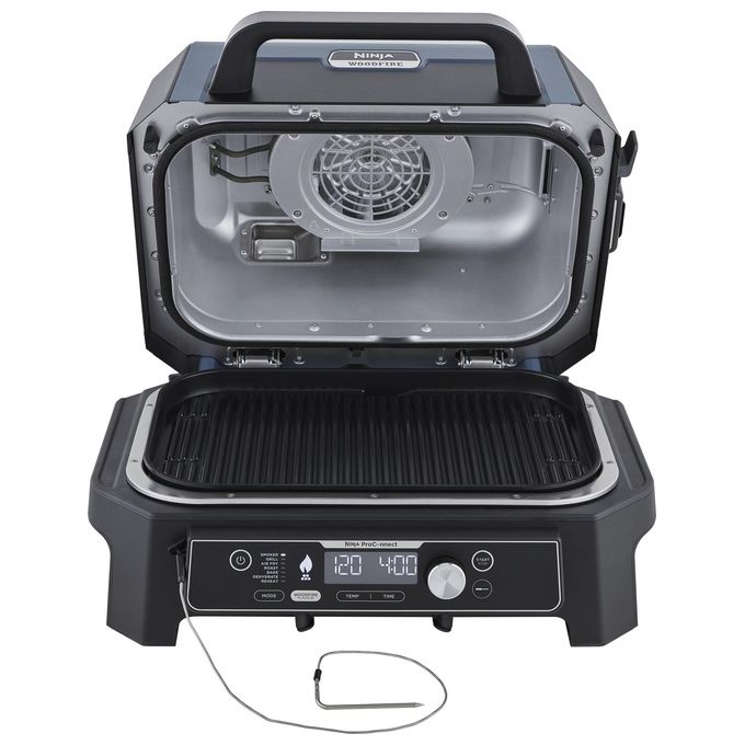 Ninja OG901EU Woodfire Pro Connect XL Barbecue Elettrico 7 in 1 Griglia Affumicatore Friggitrice ad Aria 1700W App Wi-Fi IPX4 colore Nero
