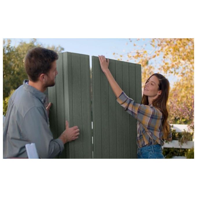 Keter 259037 Casetta da Giardino Capannone Metallico EVOTECH+ Effetto Legno Resistente agli Agenti Atmosferici 75 Kg-m² colore Verde