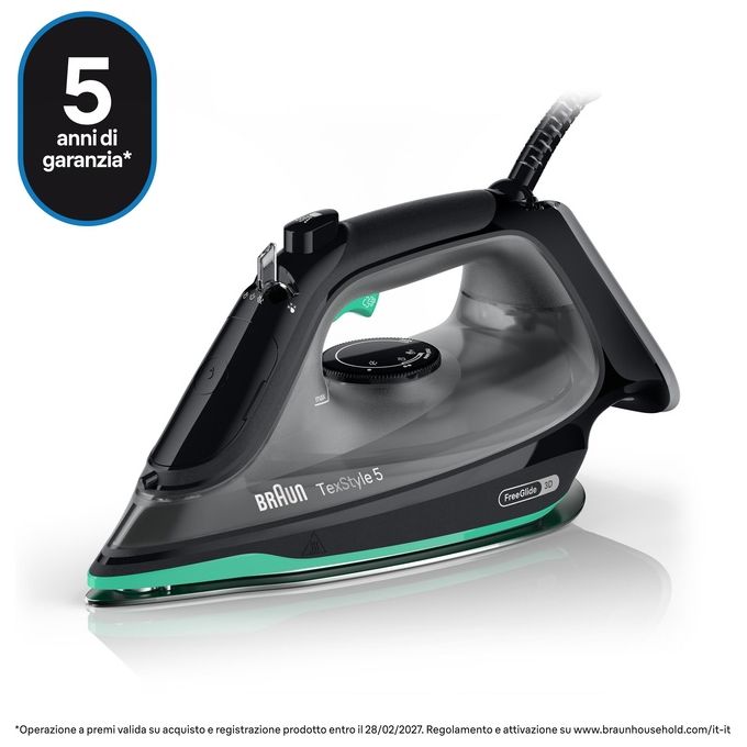 Braun SI5277GR TexStyle 5 Ferro da stiro a vapore e a secco 2700 W Piastra SuperCeramic FreeGlide 3D colore Verde