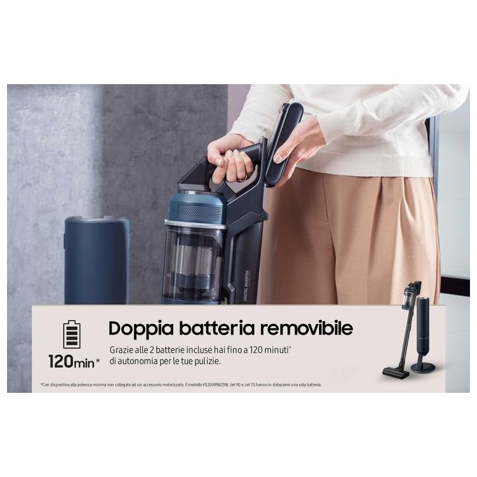 Samsung VS20B95973BWA BESPOKE Jet Plus Aspirapolvere Senza Filo 2 in 1 Multiciclonico 210W 120 min Clean Station colore Midnight Blue