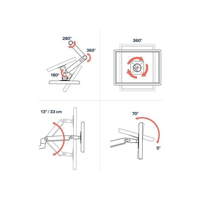 Ergotron LX Series 45-245-224 Supporto da Tavolo per Monitor a Schermo Piatto 27'' Morsa-Bullone di Ancoraggio Nero