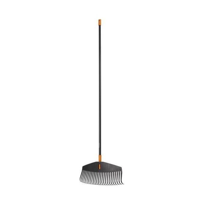 Fiskars Scopa per Foglie con Manico Denti in plastica-Manico in alluminio Nero-Arancione L
