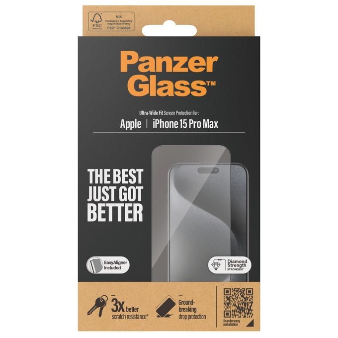 PanzerGlass Apple iPhone 15 Pro Max 6.7' Screen Protector Ultra-Wide Fit Clear