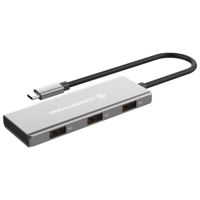 Conceptronic HUBBIES17G Hub USB 3.2 Gen 2 Type-C 7 Porte 3xType-A 4xType-C 10000 Mbit-s Power Delivery 100W colore Grigio
