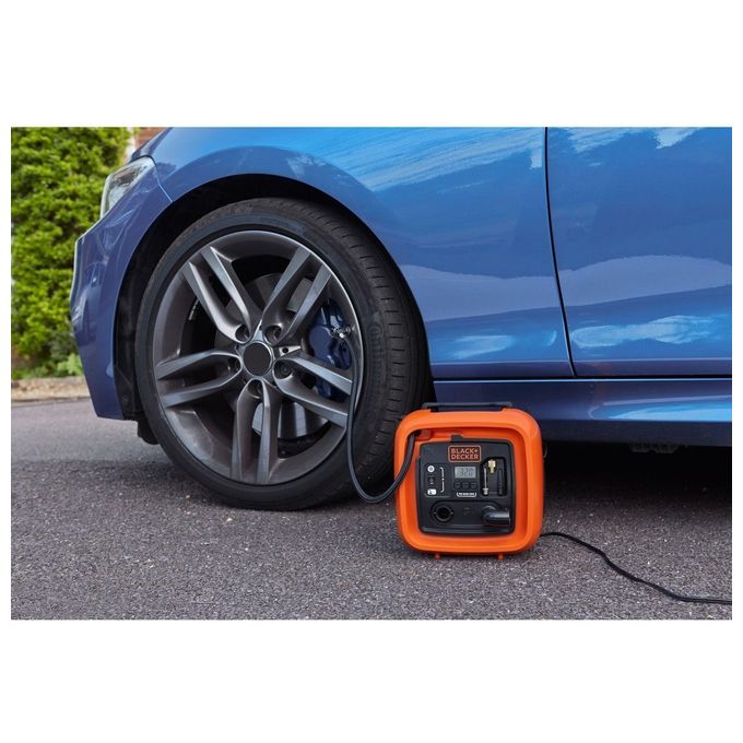 Black+Decker Compressore Portatile 12V 11 Bar Max con Display Digitale e Accessori per Gonfiaggio