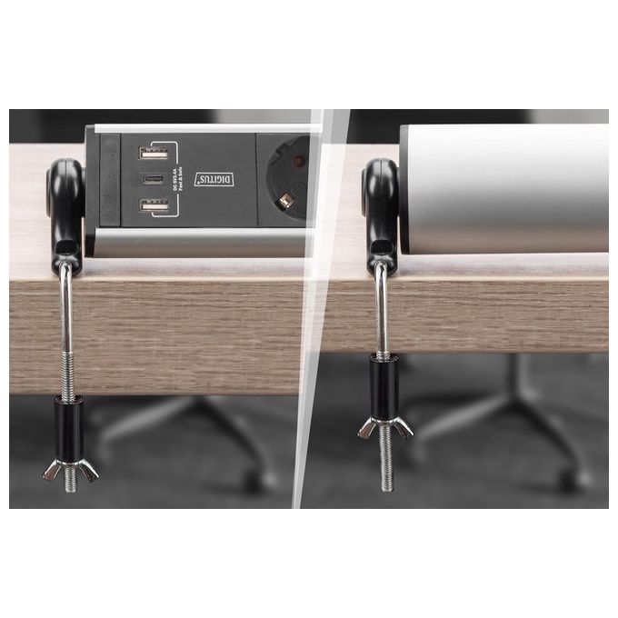 Digitus DA-70624 Ciabatta Multipresa Office 6 Prese 2 USB-A 18W 1 USB-C 20W cavo 1,5 m alluminio colore Nero Argento