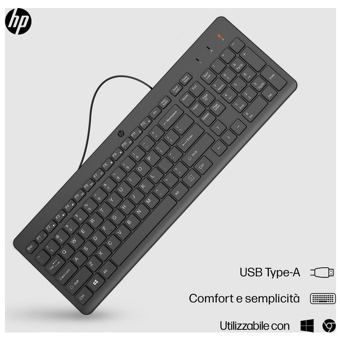 HP 664R5AA Tastiera Cablata 150 Full-size Layout Italiano USB-A 12 Tasti Funzione Plug and Play colore Nero