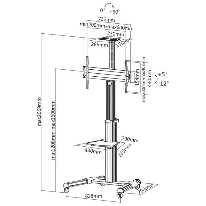Nilox Carrello 70 Landscape Portrait per Tv a Schermo Piatto 70