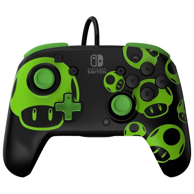 PDP 500-134-GID REMATCH: 1-Up Glow in the Dark Gamepad Cablato USB con Pulsanti Programmabili e Design Interchangeable colore Nero Verde