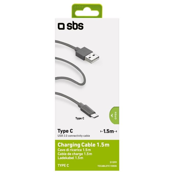 Sbs TECABLETC15BDG Cavo di Ricarica con Uscita Type C Silver