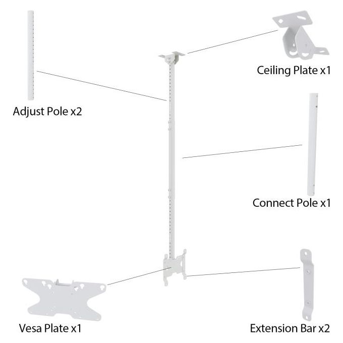 ITB MB4757 Small Single Supporto a Soffitto per Tv a Schermo Piatto 32'' Bianco