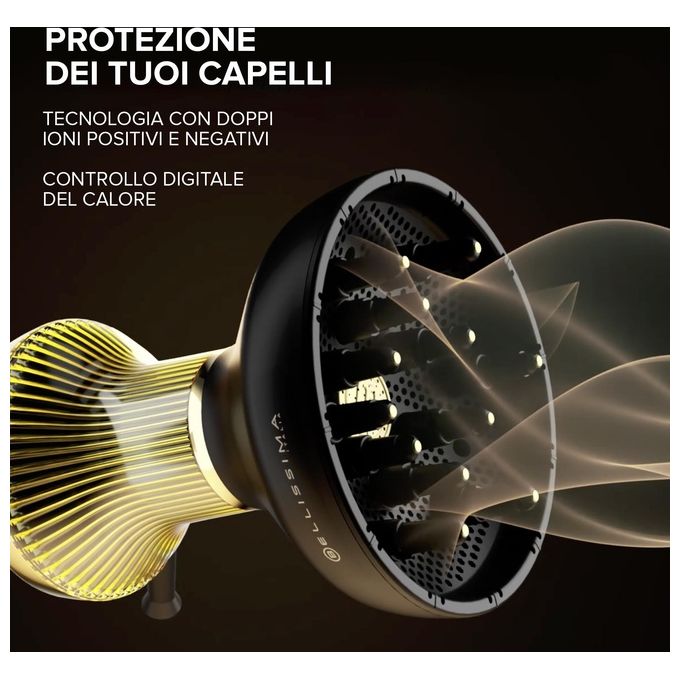 Bellissima 11824 Diffon Supreme Asciugacapelli 770 W Ceramica Argan Oil Ionico 2 Velocita' 3 Temperature Diffusore XL colore Nero Oro
