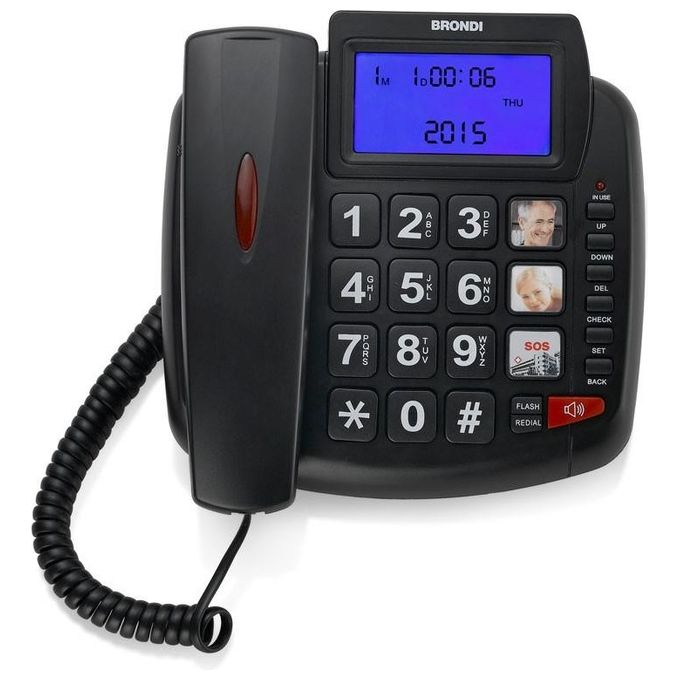 Brondi Telefono Tavolo Tasti Grandi Nero