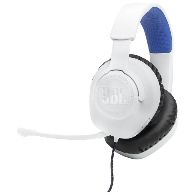JBL JBLQ100PWHTBLU Quantum 100P Cuffie Gaming Over Ear con Filo Microfono Boom Rimovibile Audio 3D PS5 PS4 PC colore Bianco e Blu