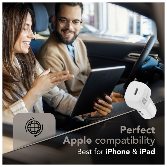Cellularline KITC2LMFI20W Caricabatterie da Auto USB-C 20W Power Delivery con Cavo USB-C Lightning iPhone 8 e successivi colore Bianco