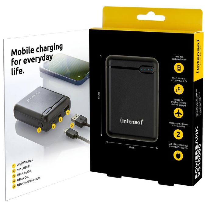 Intenso Powerbank XS 10000 Batteria Portatile Nero Polimeri Di Litio 10000mAh