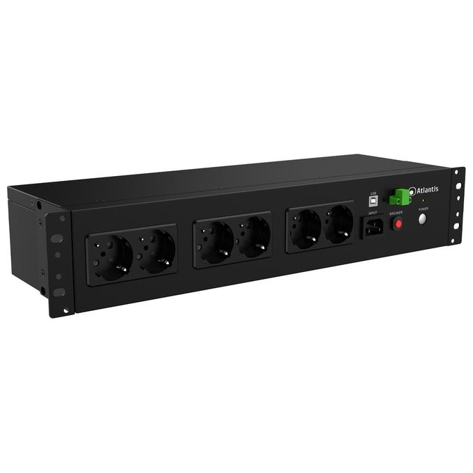 Atlantis Land A03-PDU1000-RC UPS Rack Off Line 800 VA 480 W 8 Prese Schuko Batteria 12V 9Ah Montaggio 19'' 2U colore Nero