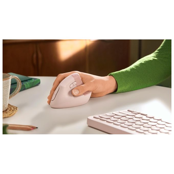 Logitech 910-006478 Lift Mouse Ergonomico Verticale Senza Fili 4000 DPI Bluetooth e RF 4 Tasti Clic Silenziosi Fino a 24 Mesi di Autonomia colore Rosa
