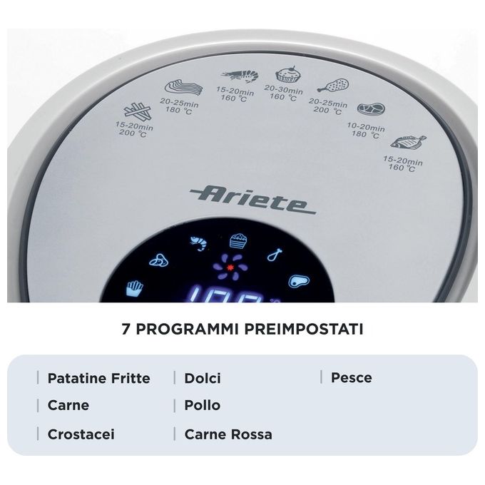 Ariete 00C461803AR0 Friggitrice ad aria XXL 7 L 1800 W Display LCD Comandi Touch Timer colore Bianco