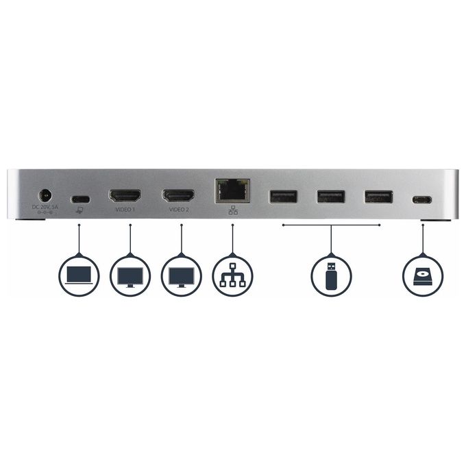 StarTech.com MST30C2HHPDU Docking Station USB-C per Doppio Monitor con Power Delivery 60 W USB 3.1 Gen 1 HDMI DVI Gigabit Ethernet colore Nero