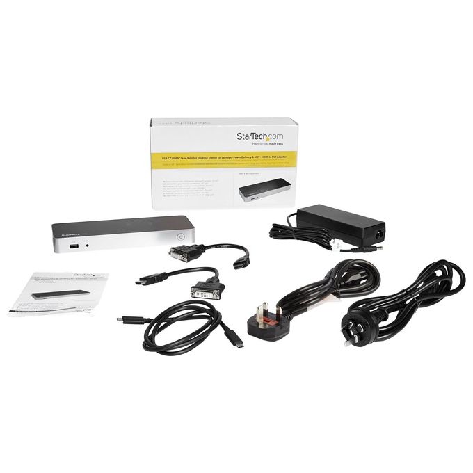 StarTech.com MST30C2HHPDU Docking Station USB-C per Doppio Monitor con Power Delivery 60 W USB 3.1 Gen 1 HDMI DVI Gigabit Ethernet colore Nero