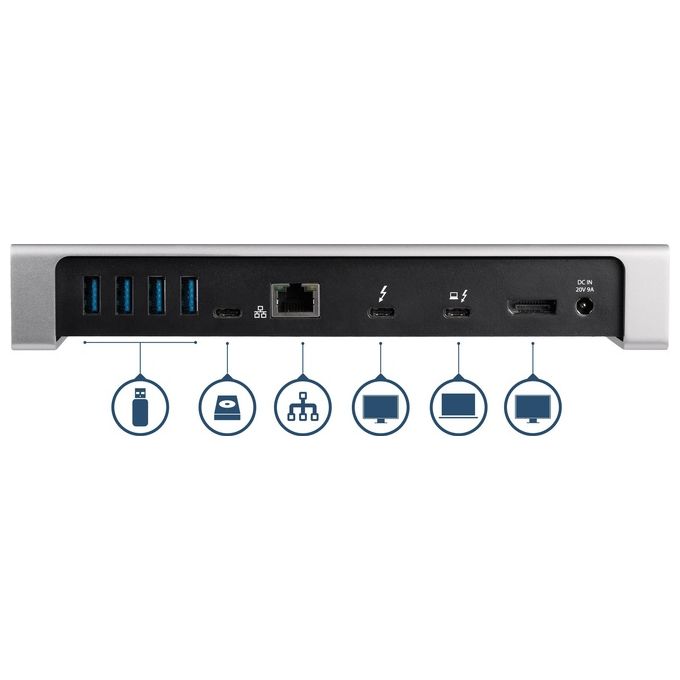 StarTech TB3DOCK2DPPU Dock Thunderbolt 3 con doppio 4K 60Hz 85W Power Delivery 6 porte USB 3.0 lettore SD integrato Ethernet Gigabit colore Nero