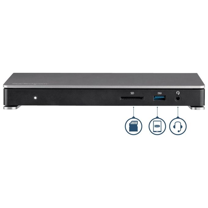 StarTech TB3DOCK2DPPU Dock Thunderbolt 3 con doppio 4K 60Hz 85W Power Delivery 6 porte USB 3.0 lettore SD integrato Ethernet Gigabit colore Nero