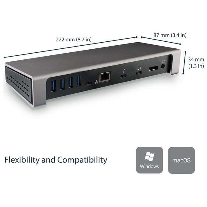 StarTech TB3DOCK2DPPU Dock Thunderbolt 3 con doppio 4K 60Hz 85W Power Delivery 6 porte USB 3.0 lettore SD integrato Ethernet Gigabit colore Nero