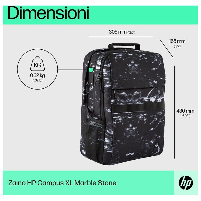 HP 7J592AA Campus Zaino per Notebook 20L con Materiale Riciclato Scomparto Imbottito 16.1'' colore Nero