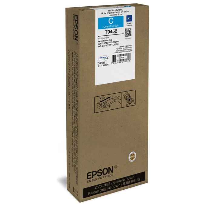 Epson Cartuccia Ink-jet T9452 xl C13t945240 Ciano per Workforce pro Wf-c5210dw, Wf-c5290dw Wf-c5710dwf, Wf-c5790dwf