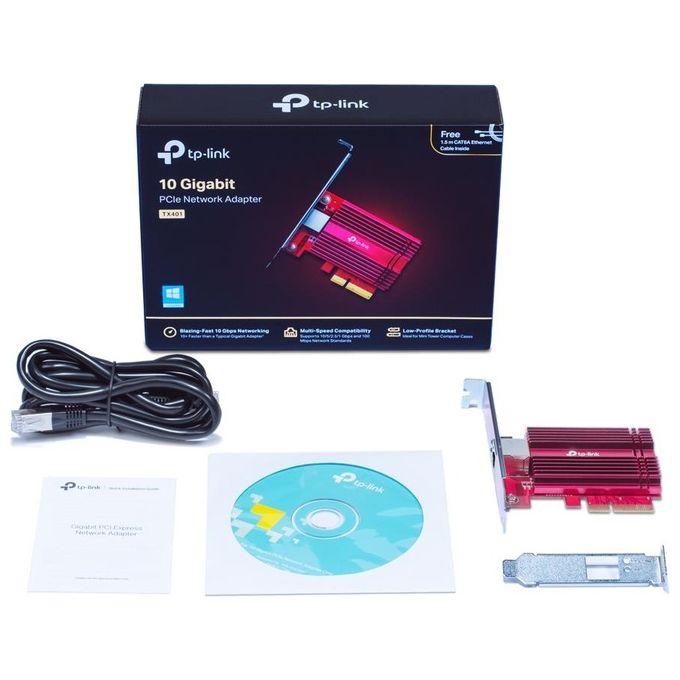 TP-Link TX401 Scheda di Rete PCI Express 10 Gigabit Ethernet 10000 Mbit-s Multi-Velocita' colore Rosso