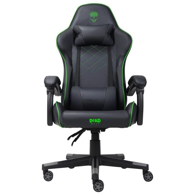 DEADWAVE DWGT00072 Skull Chair Sedia Gaming Ergonomica Semipelle Braccioli Imbottiti Reclinabile 135° 150 Kg colore Nero Verde