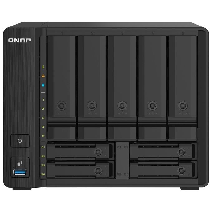QNAP TS-932PX-4G TS-932PX NAS 9 baie SATA 6Gb-s 4 GB DDR4 espandibile a 16 GB processore quad-core 1 7 GHz 2 porte 10GbE SFP+ 2 porte 2 5GbE colore Nero
