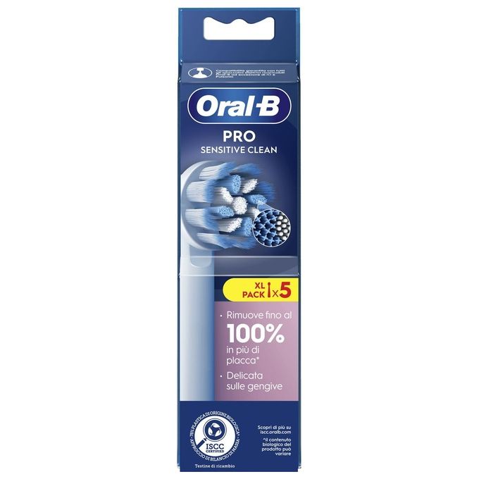 Oral-B EB50 Pro Sensitive Clean Testine di Ricambio 5 Pezzi Setole Ultra Morbide Indicatore Usura Compatibili Spazzolini Elettrici