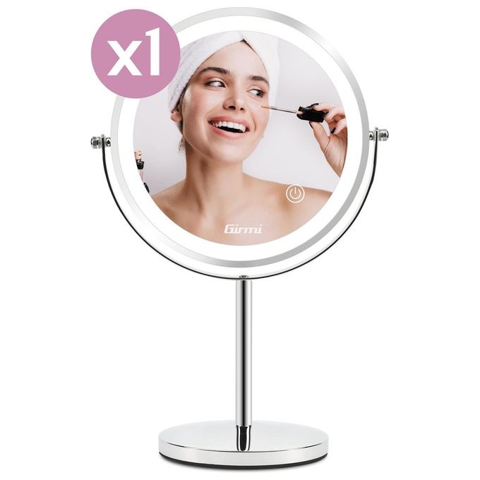 Girmi BE0200 BE02 Specchio per trucco con luce LED 1x 3x illuminazione a 3 colori rotazione 360° touchscreen USB ricaricabile colore Bianco