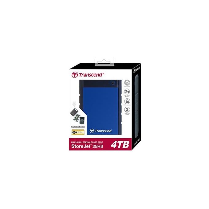 Transcend TS4TSJ25H3B StoreJet 25H3 Hard Disk Esterno 4 TB HDD 2.5'' USB 3.2 Gen 1 5400 rpm colore Blu