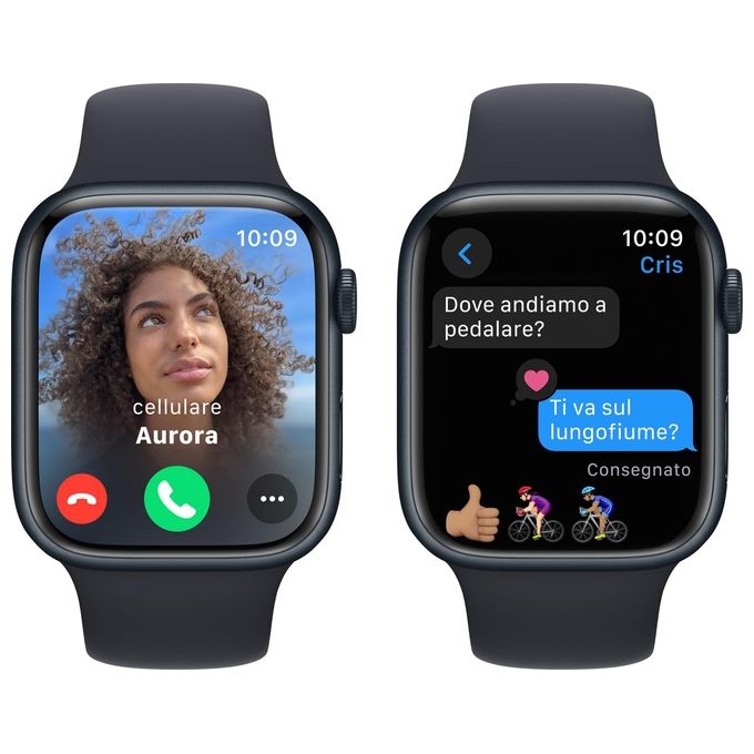 Apple MR9A3QL-A Watch Series 9 Smartwatch GPS 45mm Alluminio Always-On Display Chip S9 Cinturino Sport M-L colore Mezzanotte