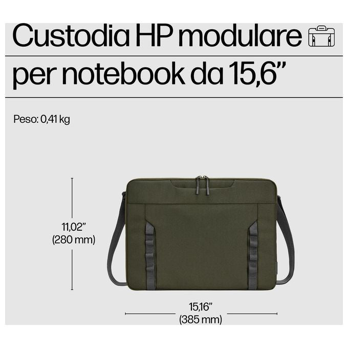 HP 9J498AA Custodia Modulare per Laptop 15.6'' Resistente all'Acqua con Tracolla Rimovibile colore Verde Grigio